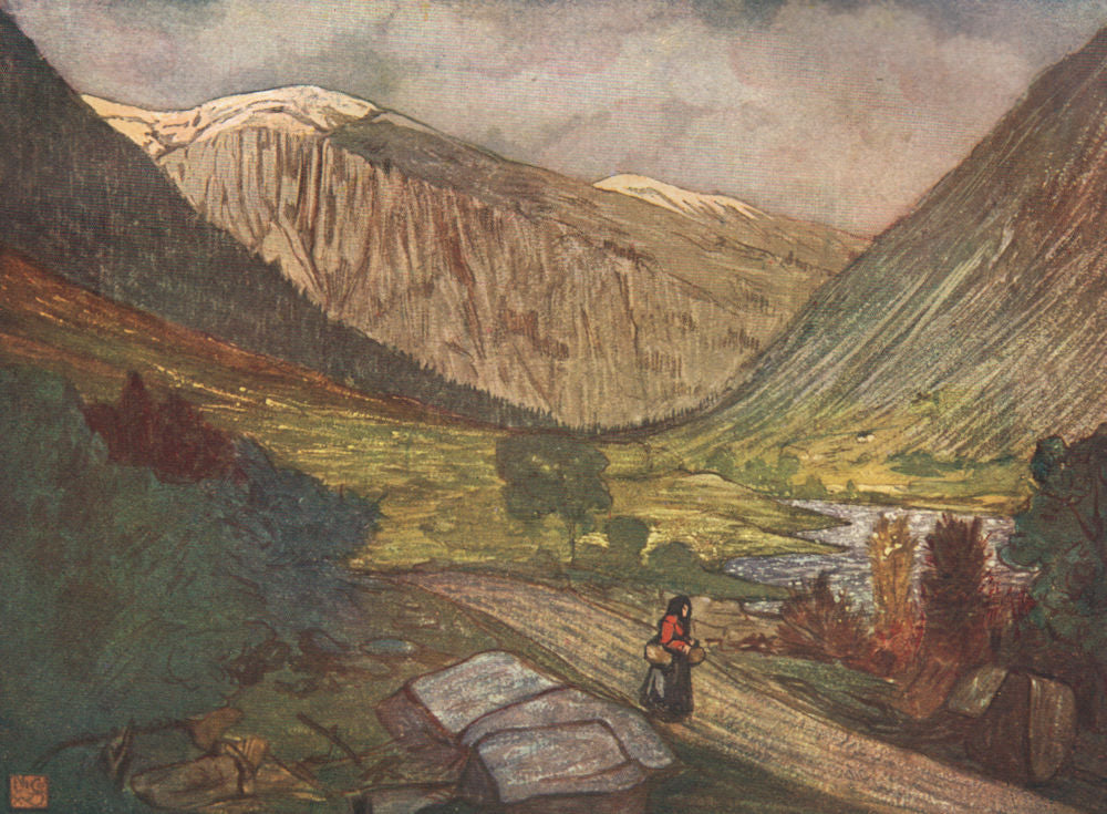 GJØRA Gjora. 'Mountain and river' by Nico Jungman. Norway 1905 old print